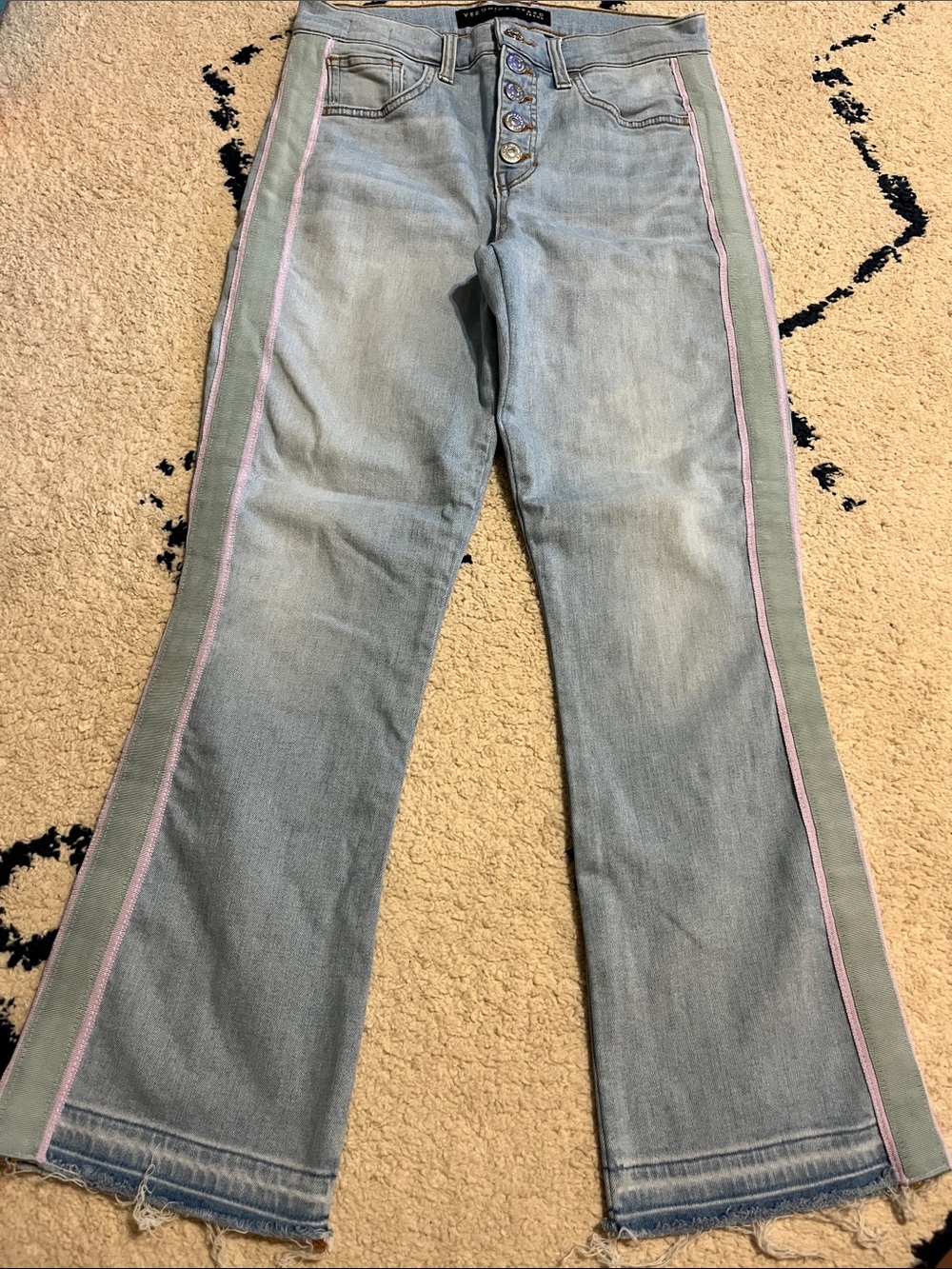 Veronica Beard Light Blue Flare Jeans with Pink and green trim